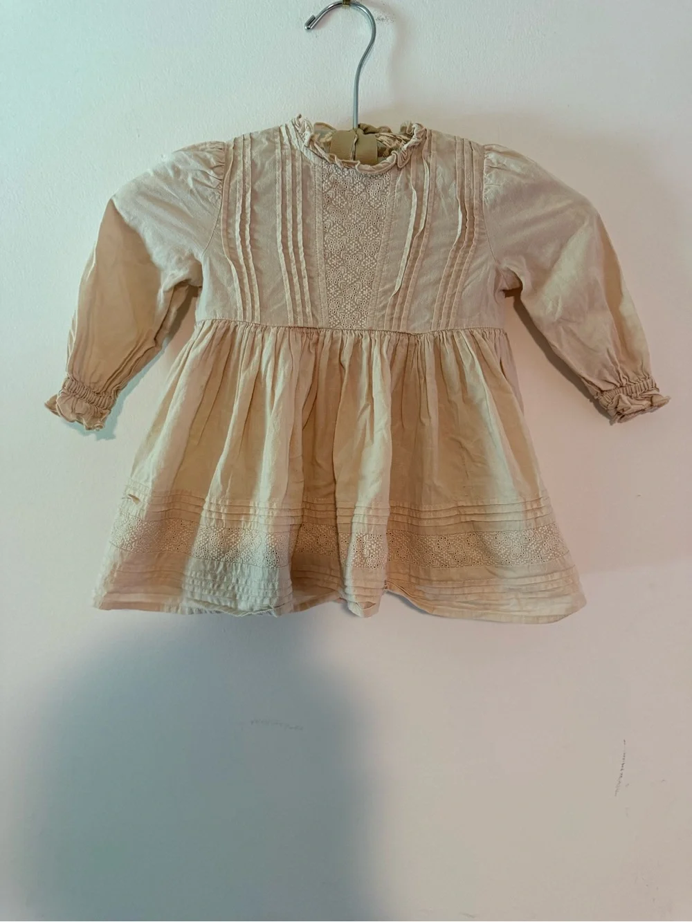 Girls Cream Long-Sleeve Smocked Blouse Top